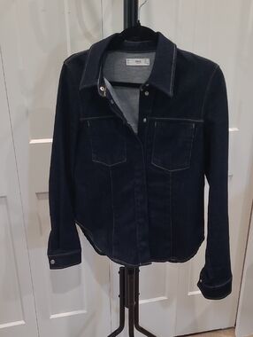 MANGO Dark Blue Fitted Denim Jean Jacket With Snaps